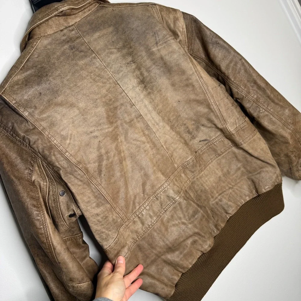 AA Vintage Saddlebred Leather Bike Brown Bomber Knife Pockets‎ Jacket